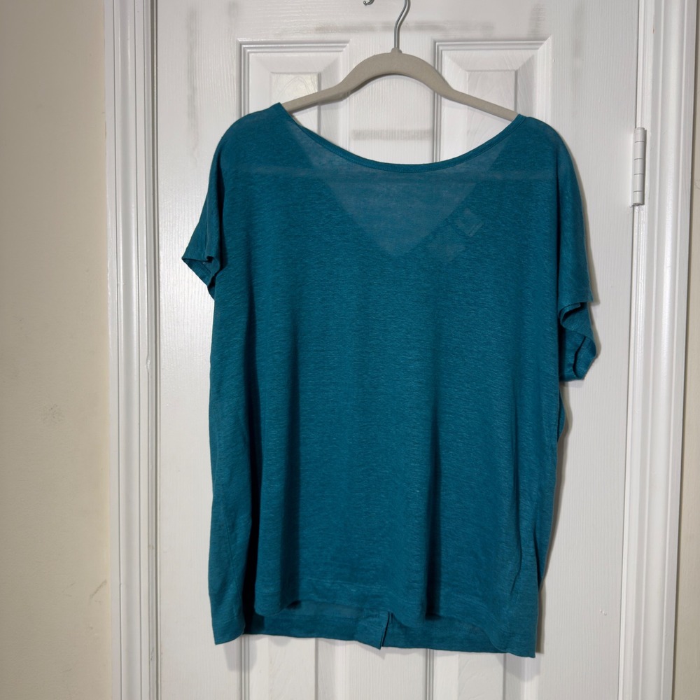 Rachel Zoe 100%‎ Linen Button Back Tee Top Women's Large Teal Blue High Low